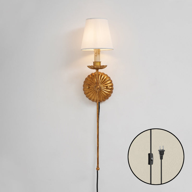 Catina Plug-in Wall Lamp – Antique Gold Leaf Fabric Shade Plug-In Sconce