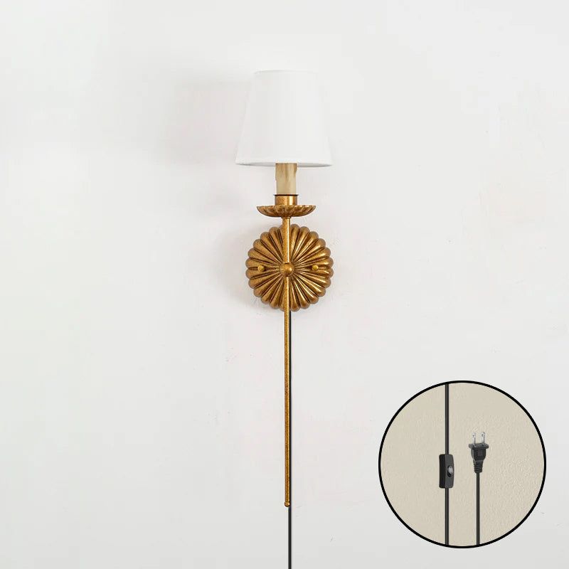 Catina Plug-in Wall Lamp – Antique Gold Leaf Fabric Shade Plug-In Sconce