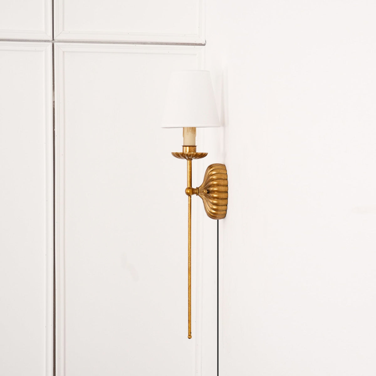 Catina Plug-in Wall Lamp – Antique Gold Leaf Fabric Shade Plug-In Sconce