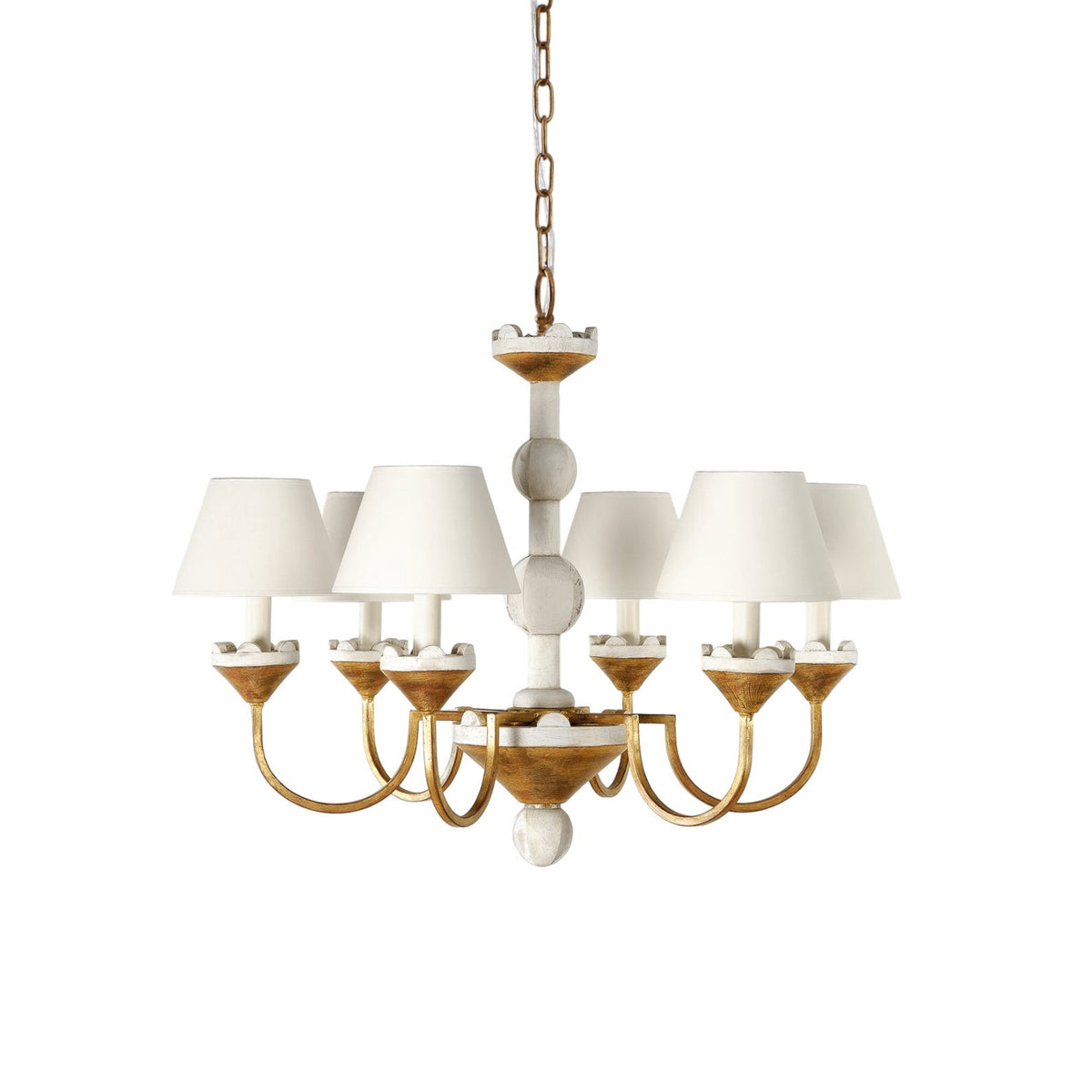 Cavaillon Chandelier – 1940s French Turned Wood & Fabric Shade Chandelier