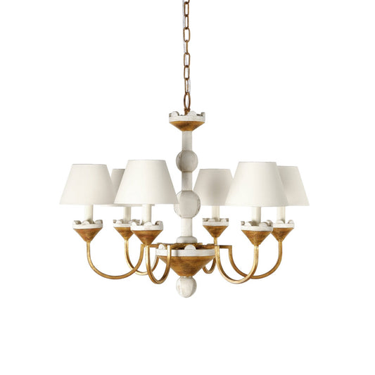 Cavaillon Chandelier – 1940s French Turned Wood & Fabric Shade Chandelier