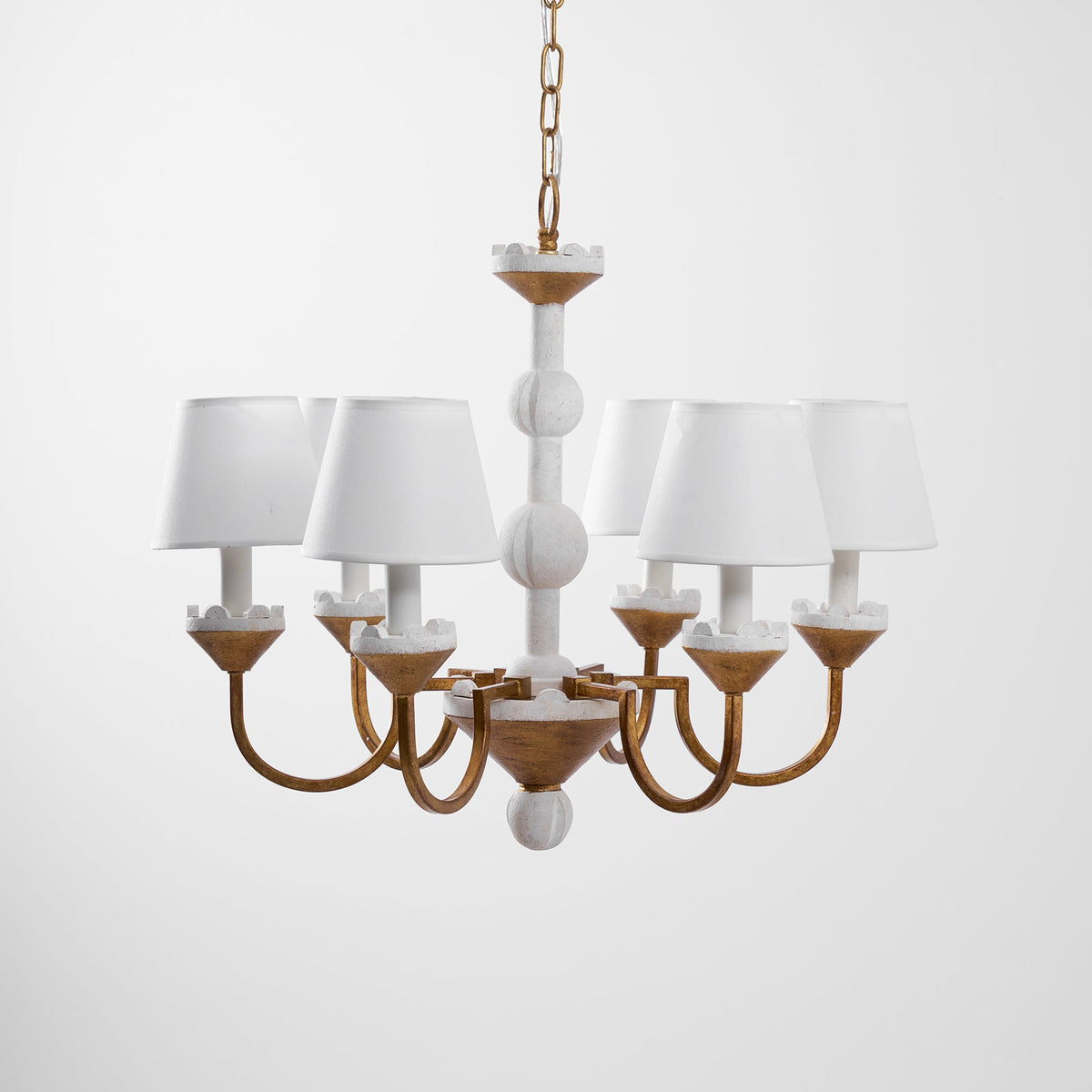 Cavaillon Chandelier – 1940s French Turned Wood & Fabric Shade Chandelier