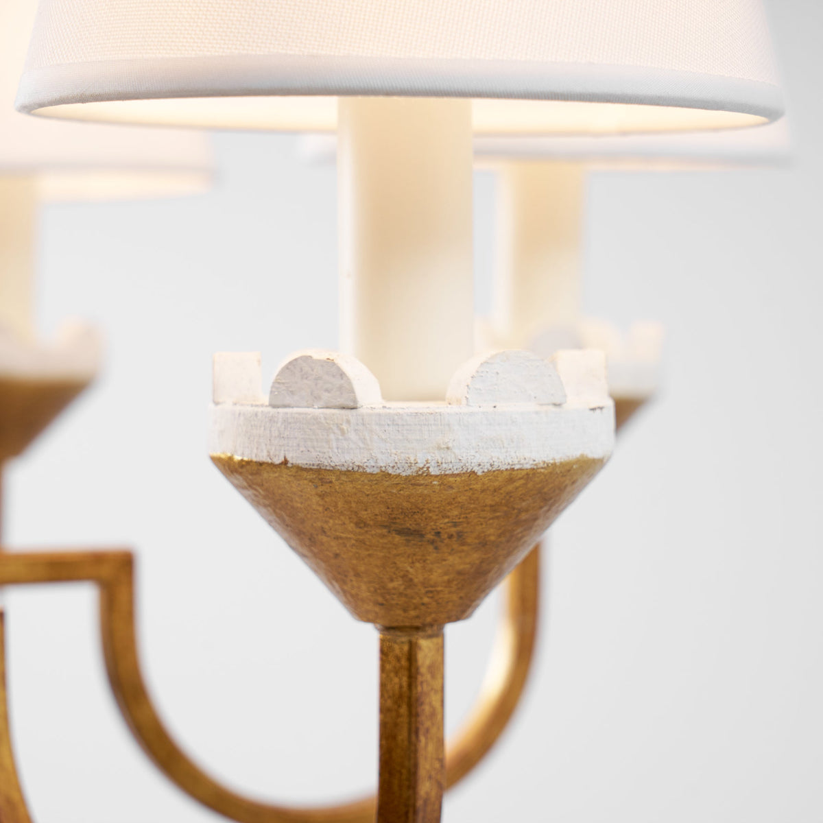 Cavaillon Chandelier – 1940s French Turned Wood & Fabric Shade Chandelier