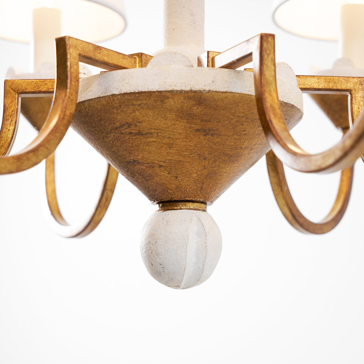 Cavaillon Chandelier – 1940s French Turned Wood & Fabric Shade Chandelier