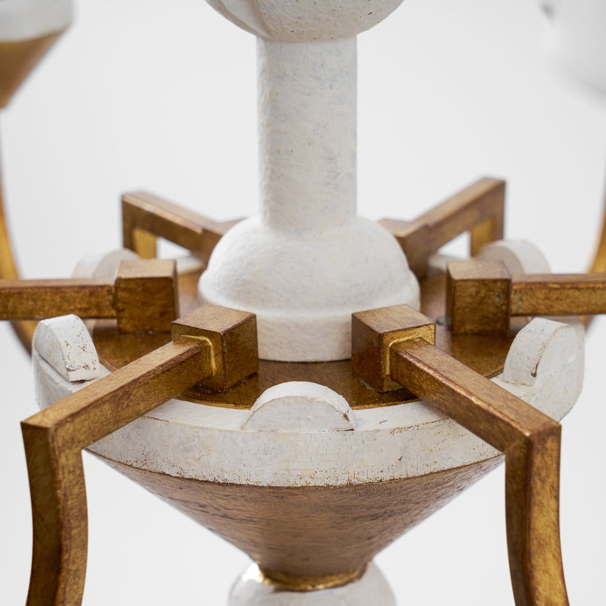 Cavaillon Chandelier – 1940s French Turned Wood & Fabric Shade Chandelier