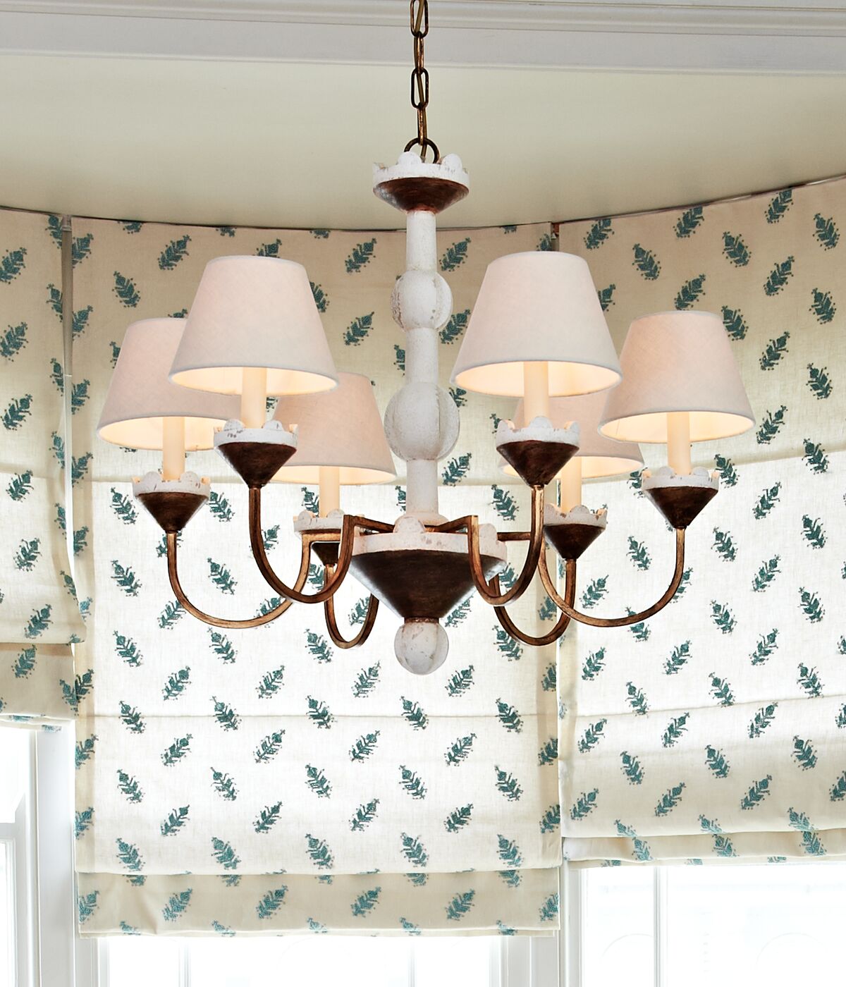 Cavaillon Chandelier – 1940s French Turned Wood & Fabric Shade Chandelier