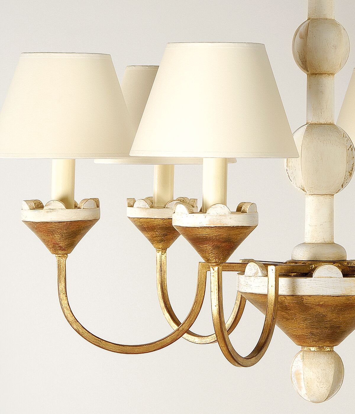 Cavaillon Chandelier – 1940s French Turned Wood & Fabric Shade Chandelier