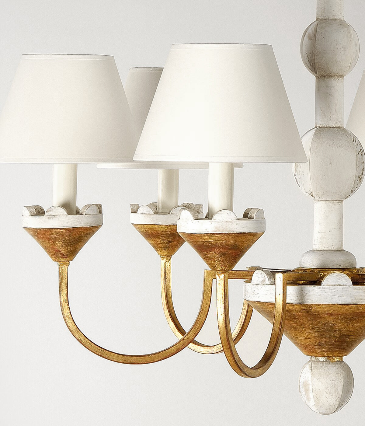 Cavaillon Chandelier – 1940s French Turned Wood & Fabric Shade Chandelier