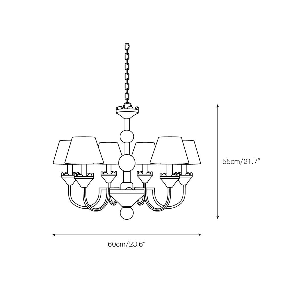 Cavaillon Chandelier – 1940s French Turned Wood & Fabric Shade Chandelier