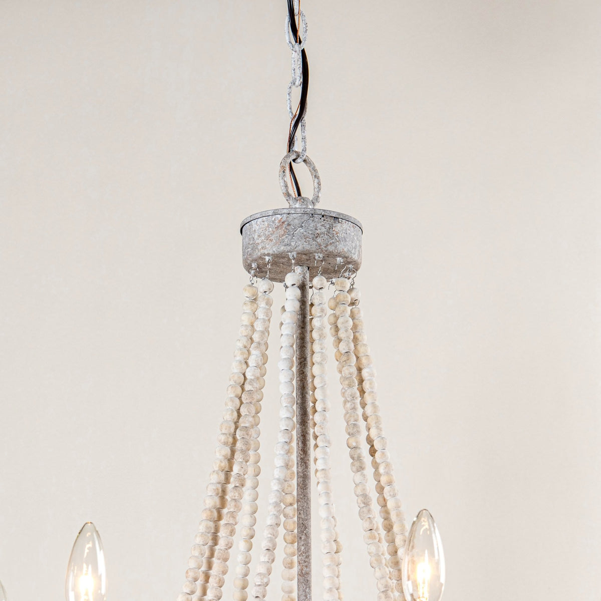 Cavitt Chandelier – Rustic Wooden Beaded & Hemp Wrapped 6-Light Chandelier