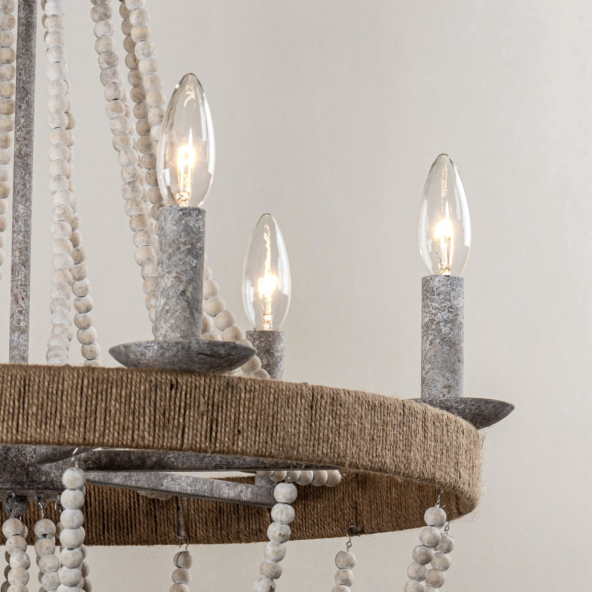Cavitt Chandelier – Rustic Wooden Beaded & Hemp Wrapped 6-Light Chandelier