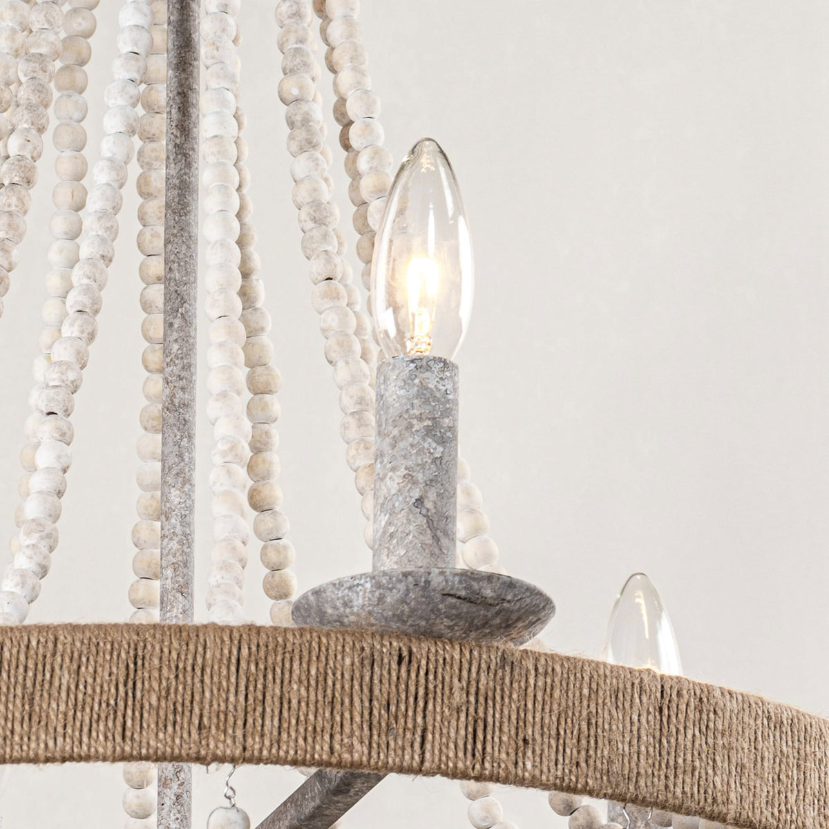 Cavitt Chandelier – Rustic Wooden Beaded & Hemp Wrapped 6-Light Chandelier
