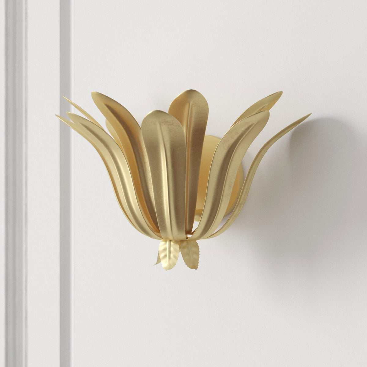 Cayman Wall Lamp – Hand-Finished Organic Layered Leaf Brass Sconce