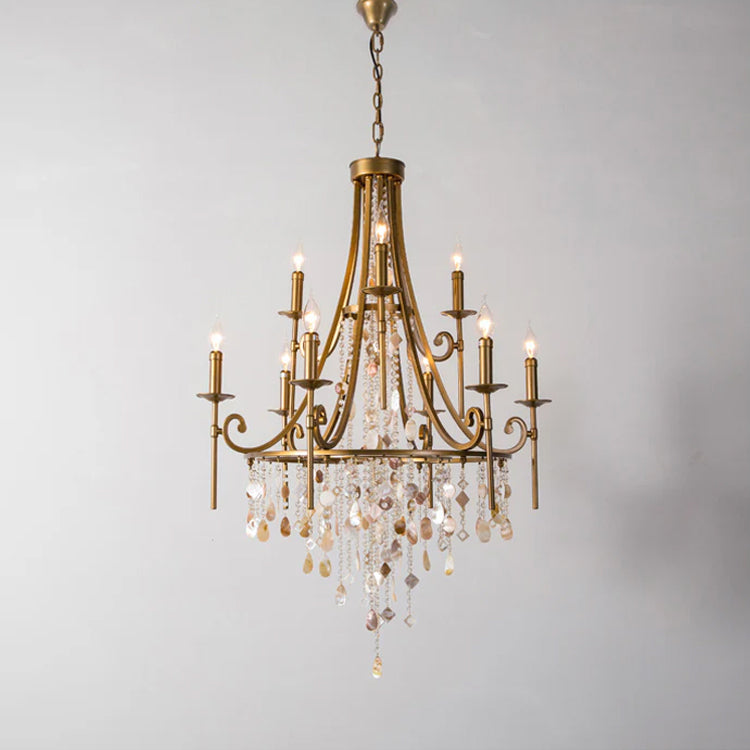 Cebu Chandelier – Tiered Metal Chandelier with Natural Shell, Alabaster & Crystal Charms