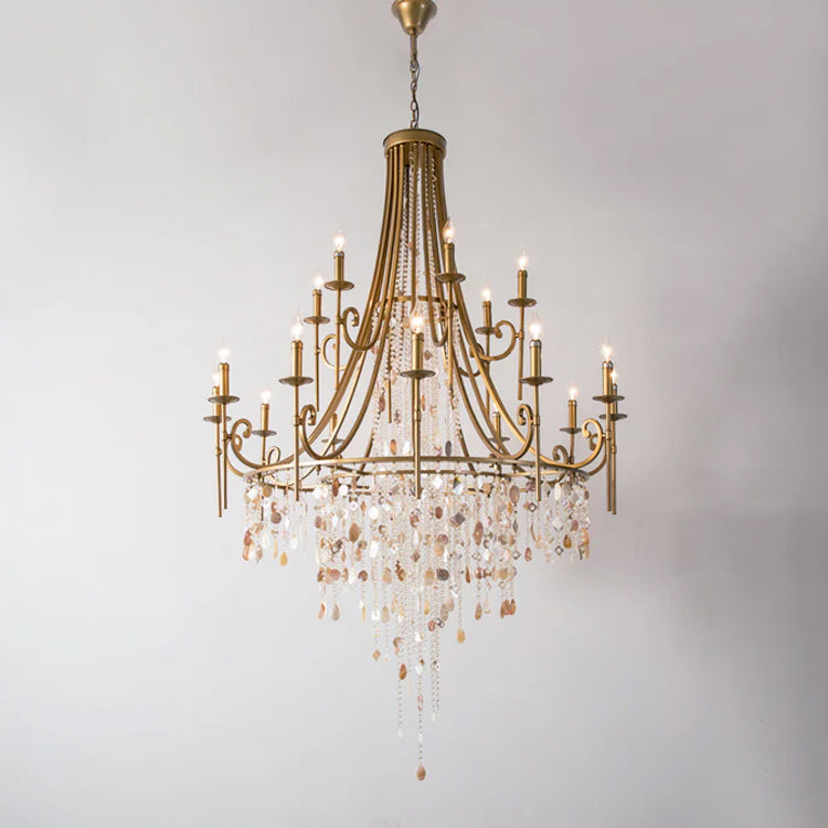 Cebu Chandelier – Tiered Metal Chandelier with Natural Shell, Alabaster & Crystal Charms
