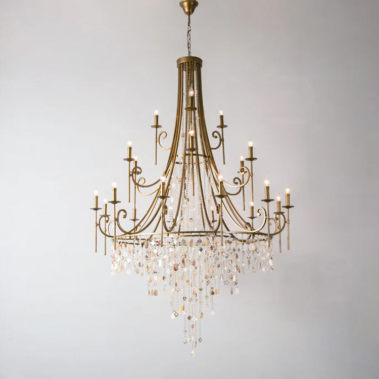Cebu Chandelier – Tiered Metal Chandelier with Natural Shell, Alabaster & Crystal Charms
