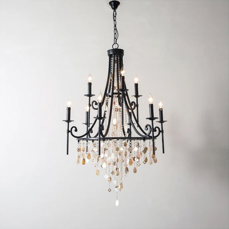 Cebu Chandelier – Tiered Metal Chandelier with Natural Shell, Alabaster & Crystal Charms