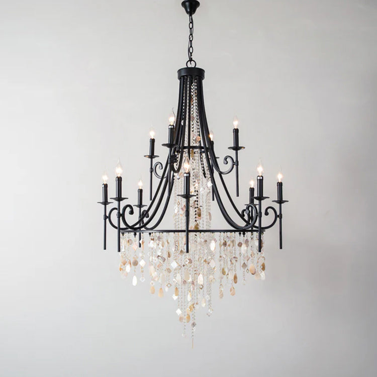 Cebu Chandelier – Tiered Metal Chandelier with Natural Shell, Alabaster & Crystal Charms