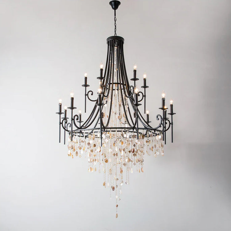 Cebu Chandelier – Tiered Metal Chandelier with Natural Shell, Alabaster & Crystal Charms