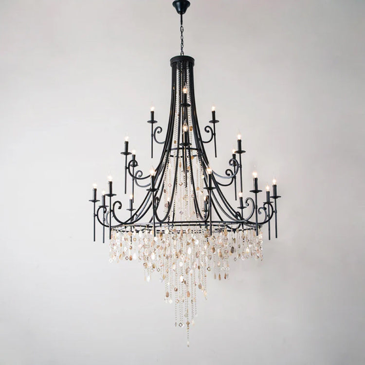 Cebu Chandelier – Tiered Metal Chandelier with Natural Shell, Alabaster & Crystal Charms