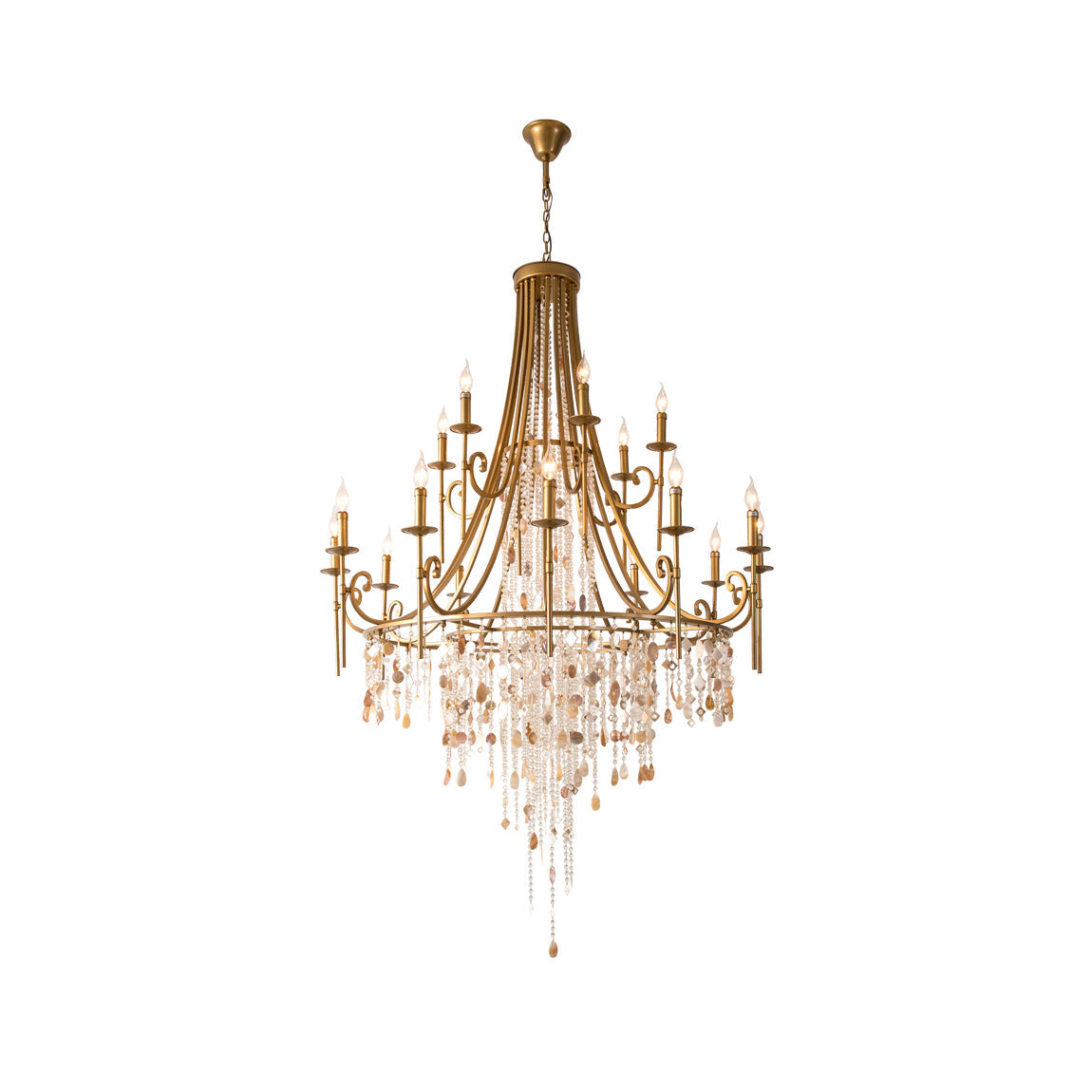 Cebu Chandelier – Tiered Metal Chandelier with Natural Shell, Alabaster & Crystal Charms