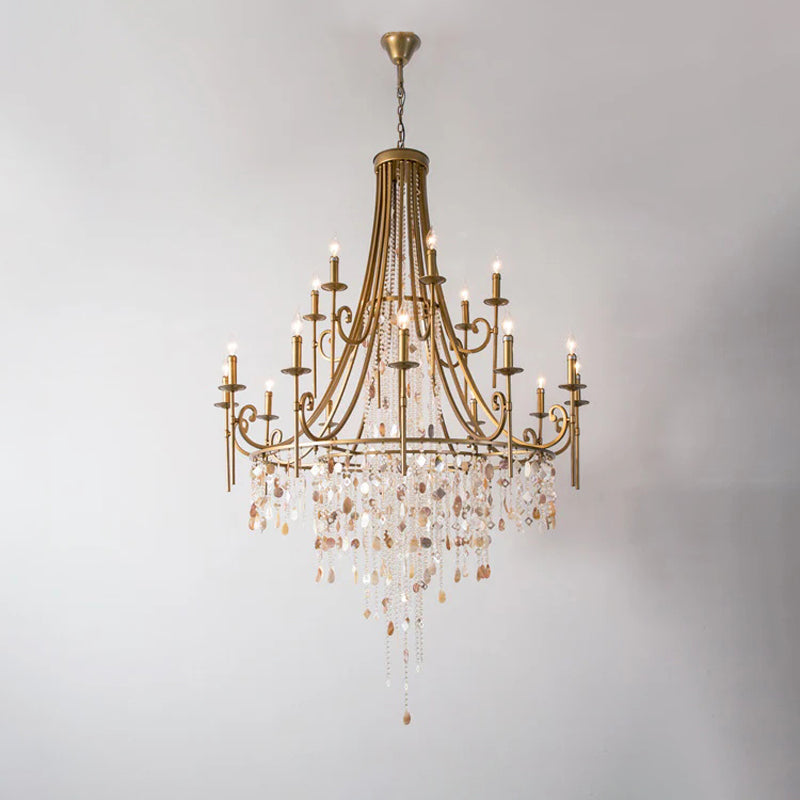 Cebu Chandelier – Tiered Metal Chandelier with Natural Shell, Alabaster & Crystal Charms