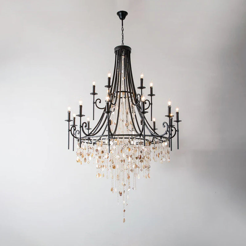 Cebu Chandelier – Tiered Metal Chandelier with Natural Shell, Alabaster & Crystal Charms