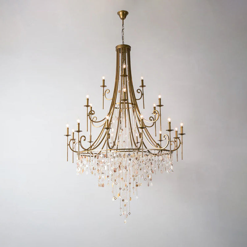 Cebu Chandelier – Tiered Metal Chandelier with Natural Shell, Alabaster & Crystal Charms