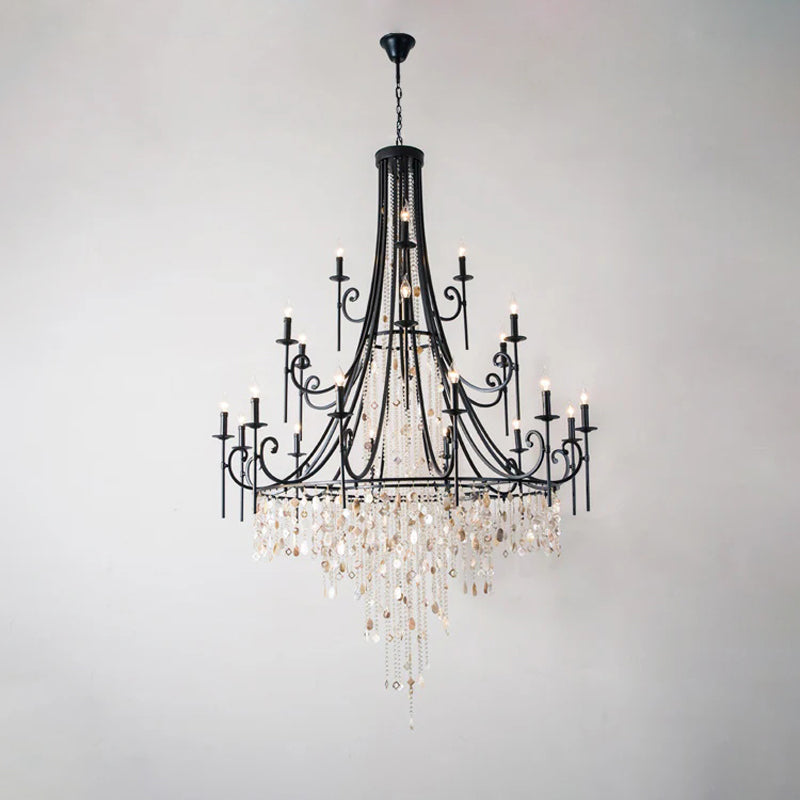 Cebu Chandelier – Tiered Metal Chandelier with Natural Shell, Alabaster & Crystal Charms