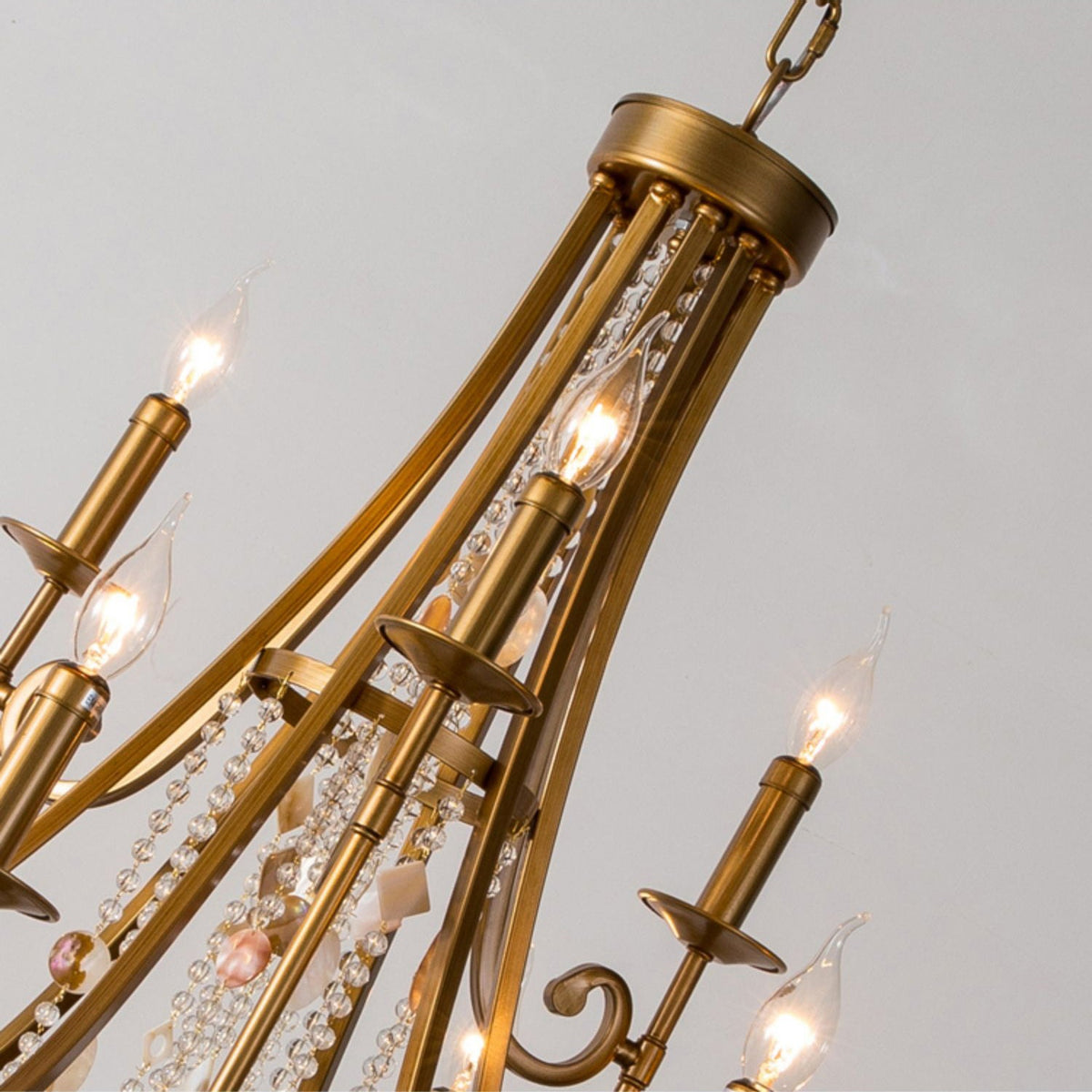 Cebu Chandelier – Tiered Metal Chandelier with Natural Shell, Alabaster & Crystal Charms