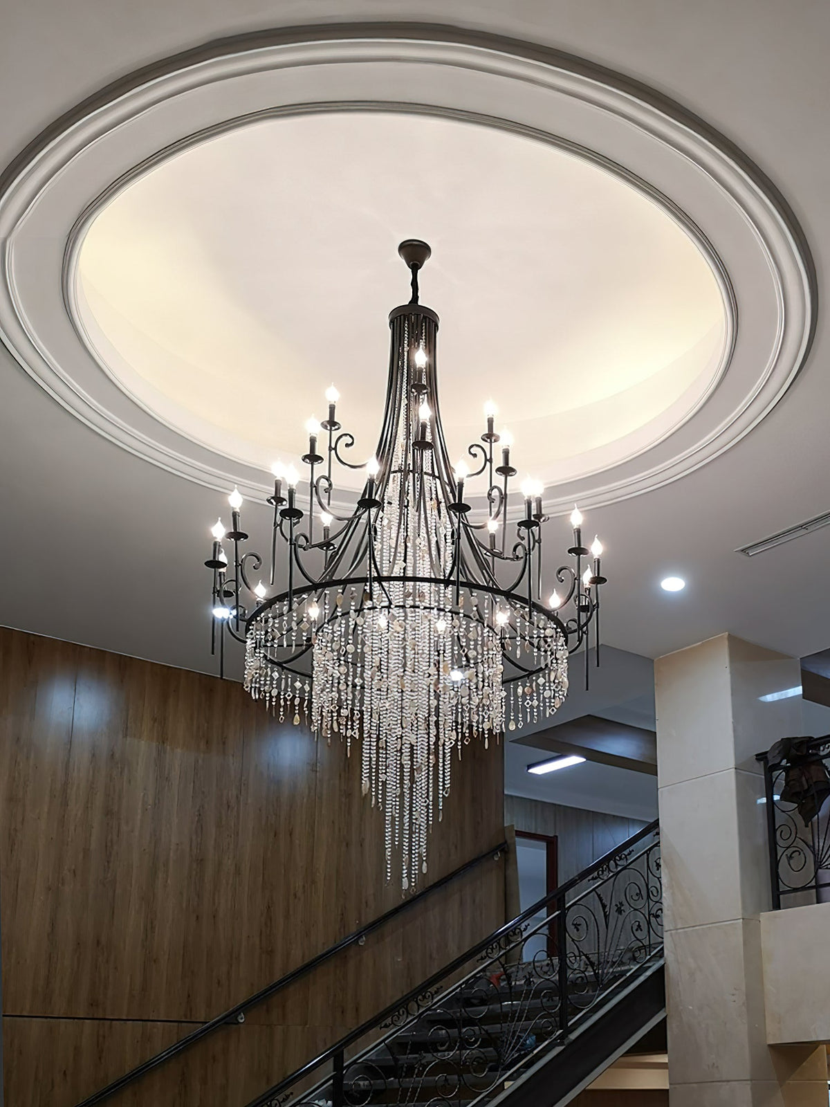 Cebu Chandelier – Tiered Metal Chandelier with Natural Shell, Alabaster & Crystal Charms