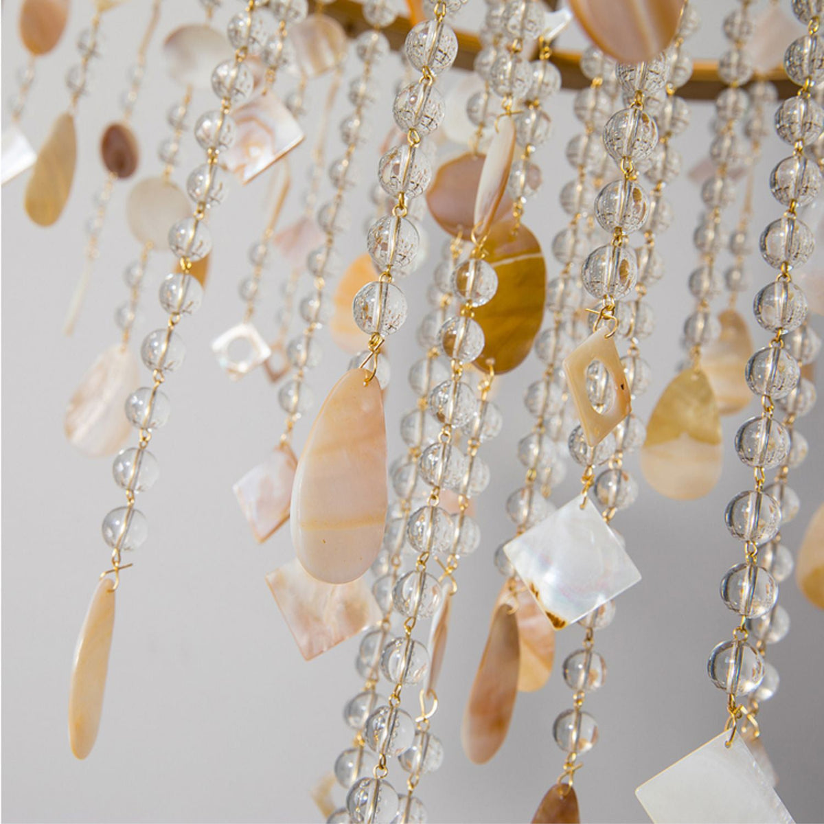 Cebu Chandelier – Tiered Metal Chandelier with Natural Shell, Alabaster & Crystal Charms
