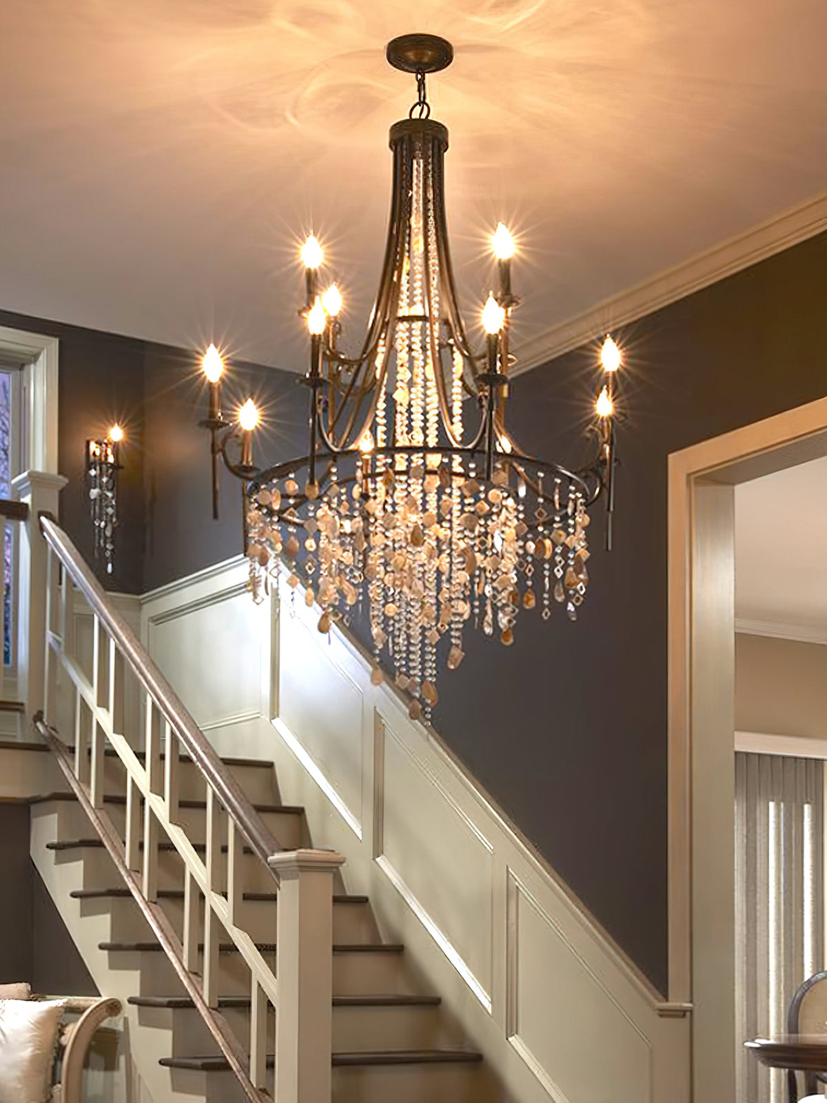 Cebu Chandelier – Tiered Metal Chandelier with Natural Shell, Alabaster & Crystal Charms