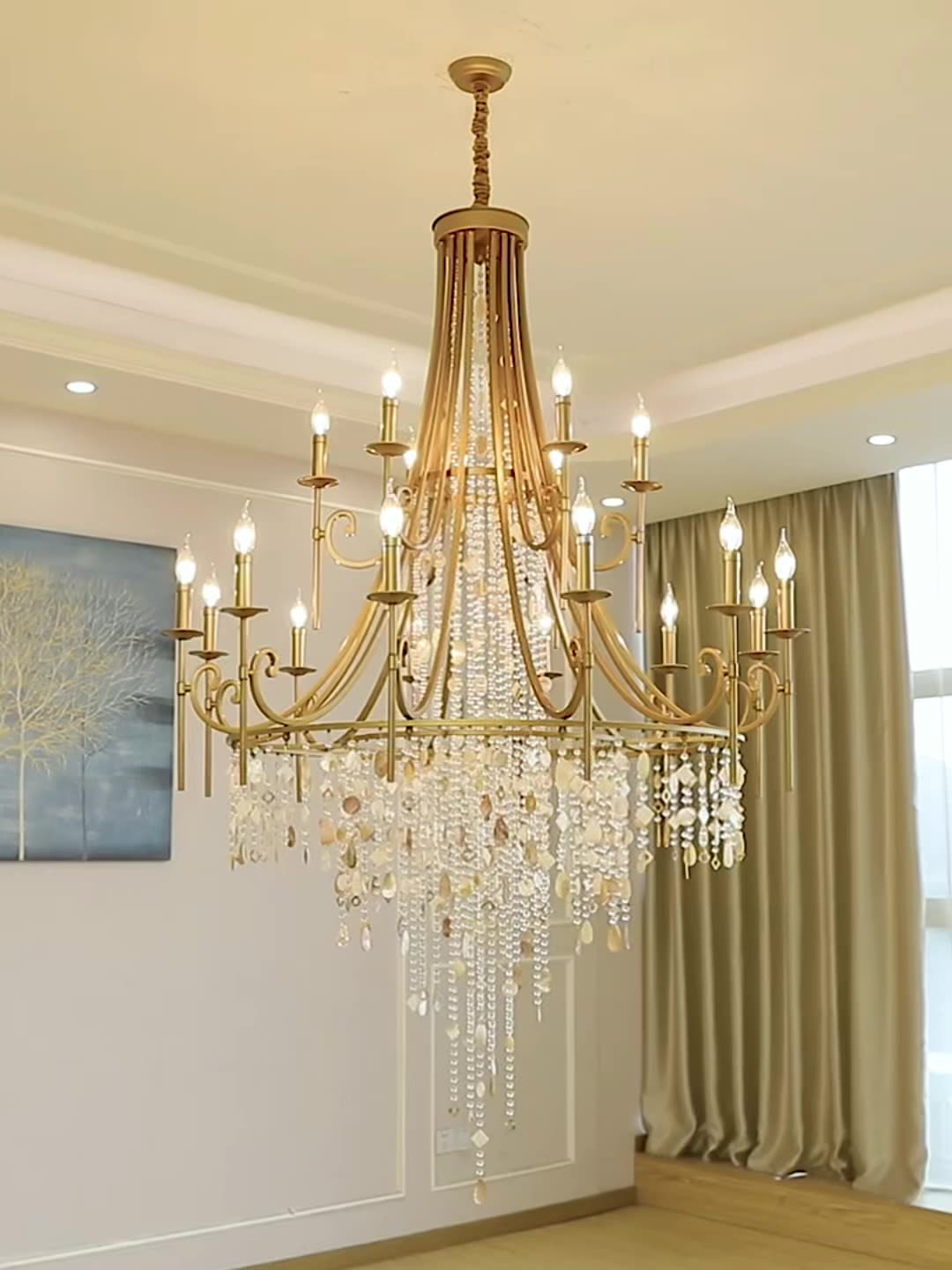 Cebu Chandelier – Tiered Metal Chandelier with Natural Shell, Alabaster & Crystal Charms