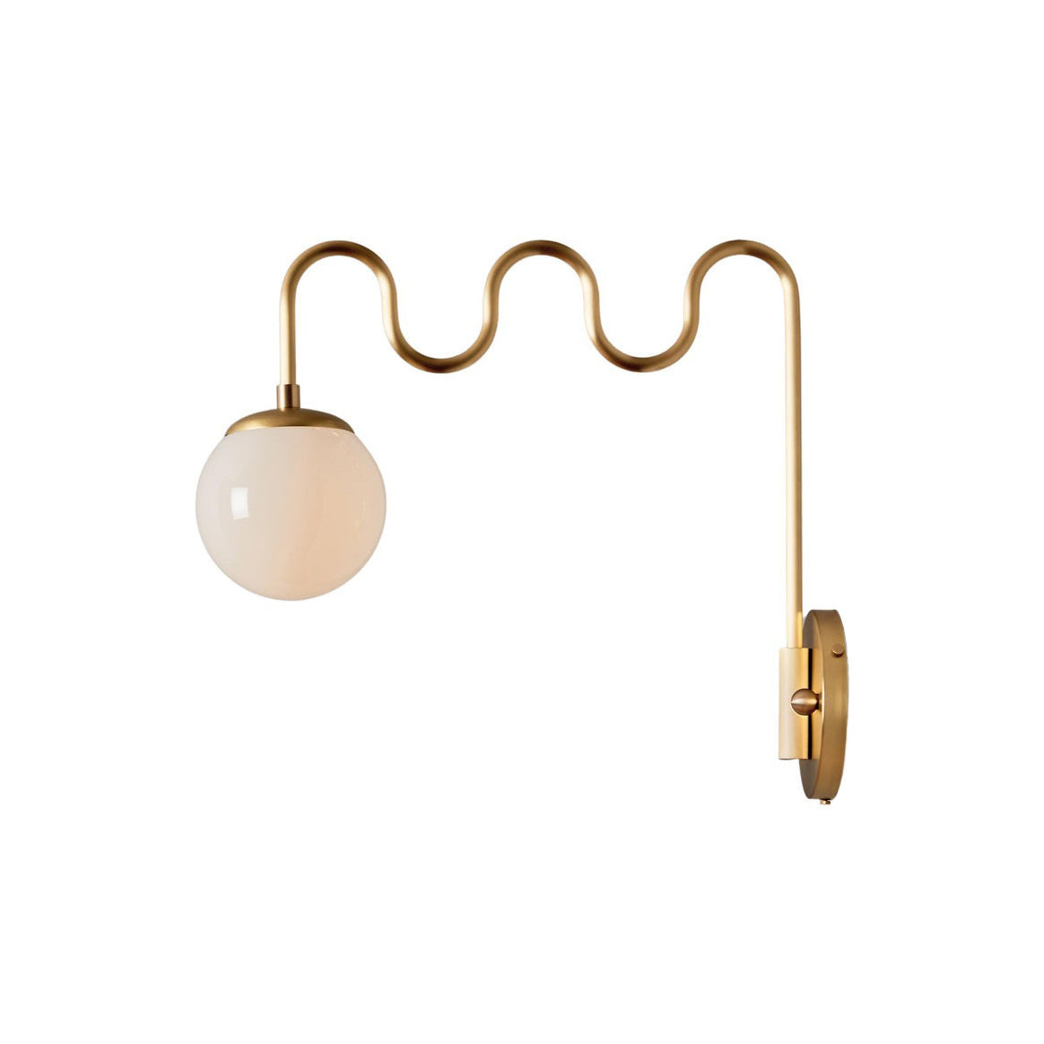 Cecil Wall Lamp – Undulating Bent Brass Arm & Swivel Glass Globe Sconce