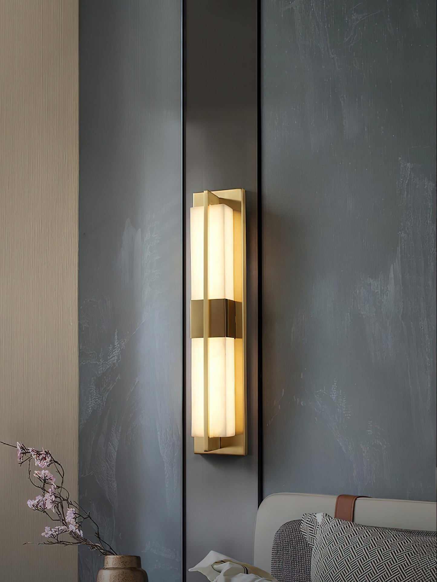 Cecily LED Alabaster Sconce - Modern Glam Heritage Brass & Natural Stone Wall Light