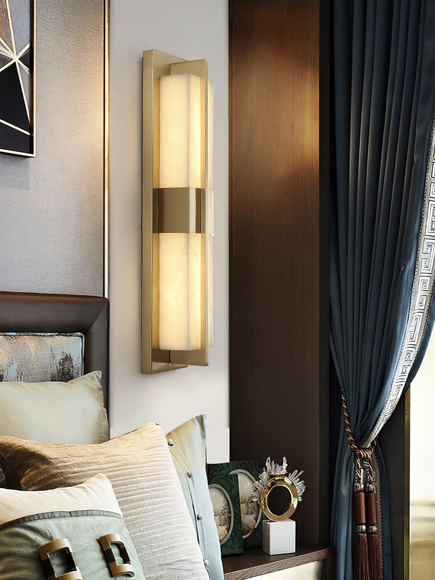 Cecily LED Alabaster Sconce - Modern Glam Heritage Brass & Natural Stone Wall Light