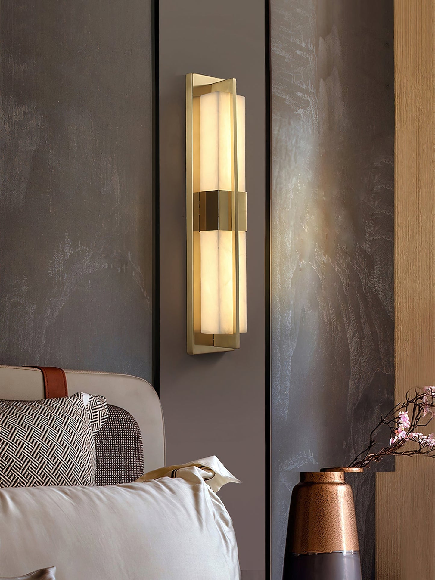 Cecily LED Alabaster Sconce - Modern Glam Heritage Brass & Natural Stone Wall Light