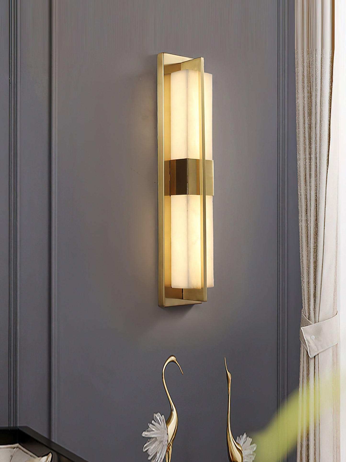 Cecily LED Alabaster Sconce - Modern Glam Heritage Brass & Natural Stone Wall Light