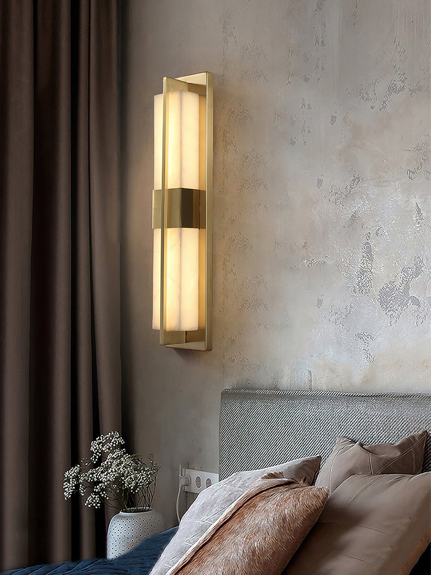 Cecily LED Alabaster Sconce - Modern Glam Heritage Brass & Natural Stone Wall Light