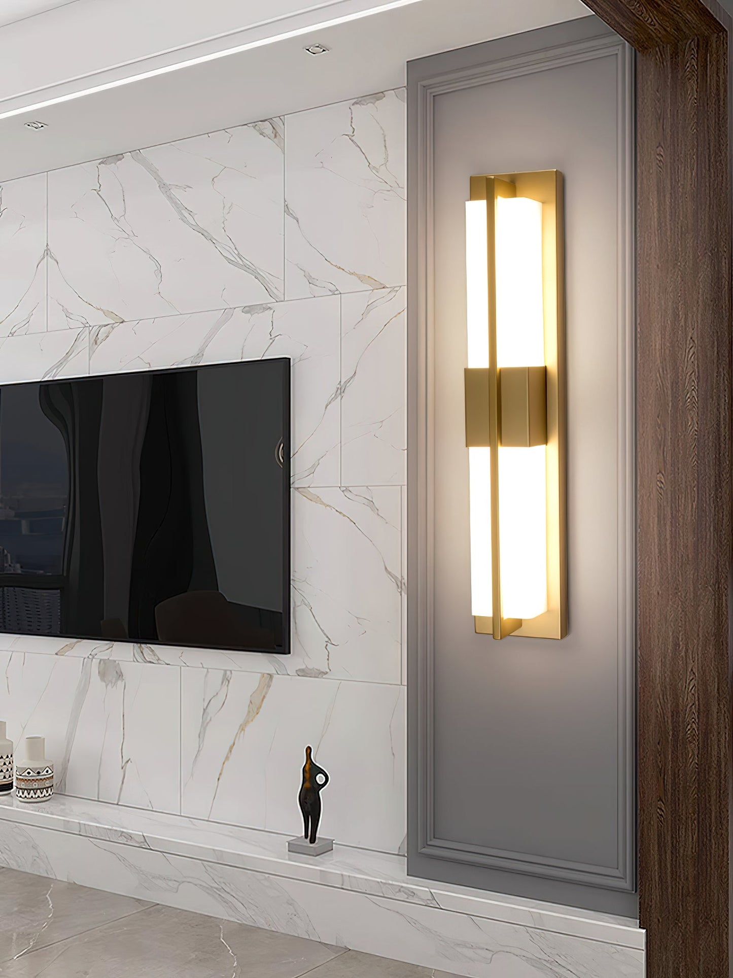 Cecily LED Alabaster Sconce - Modern Glam Heritage Brass & Natural Stone Wall Light