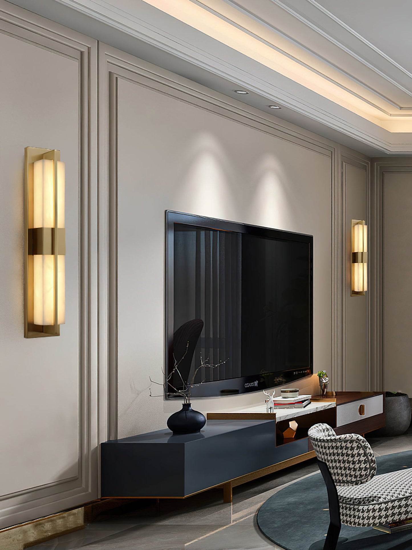 Cecily LED Alabaster Sconce - Modern Glam Heritage Brass & Natural Stone Wall Light