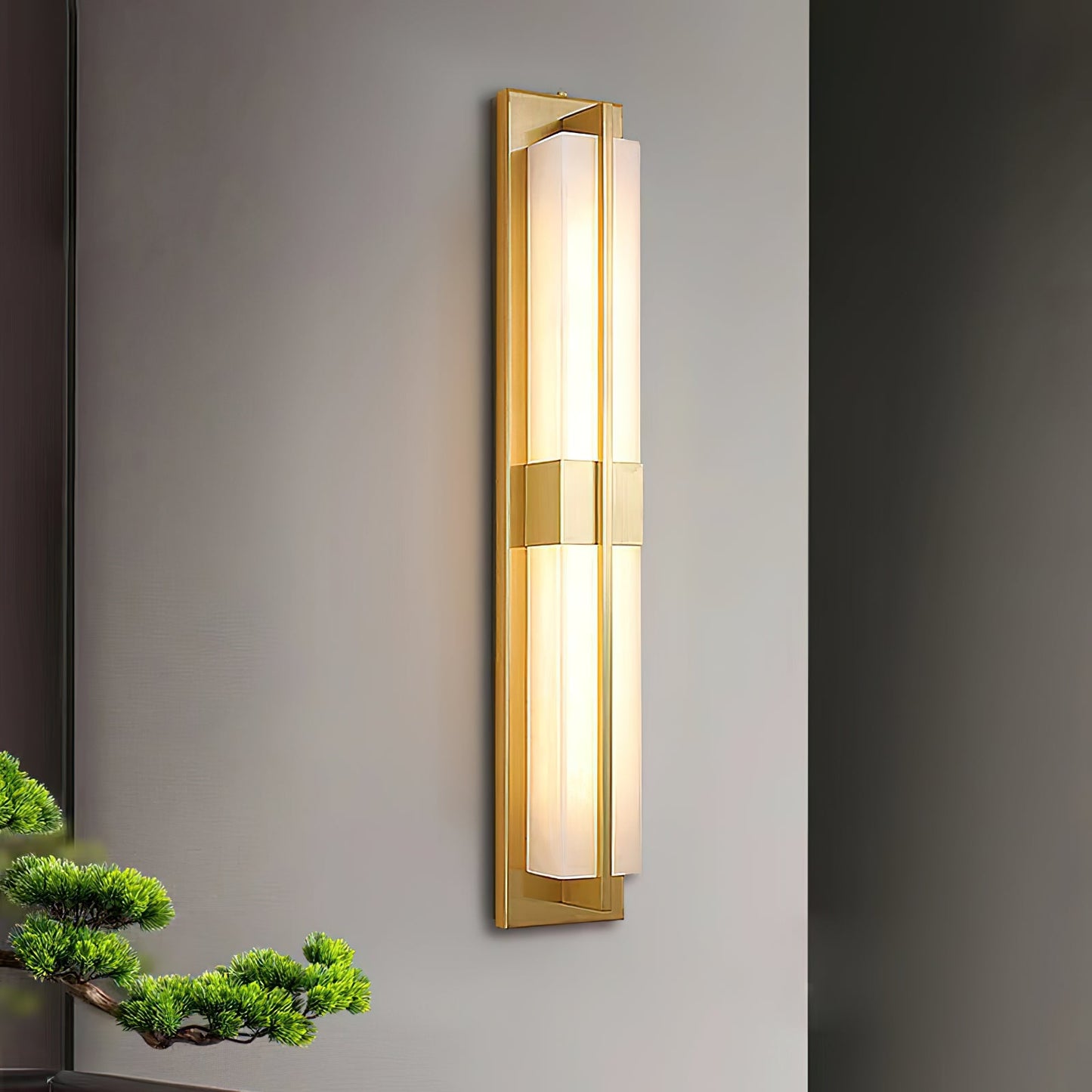 Cecily LED Alabaster Sconce - Modern Glam Heritage Brass & Natural Stone Wall Light