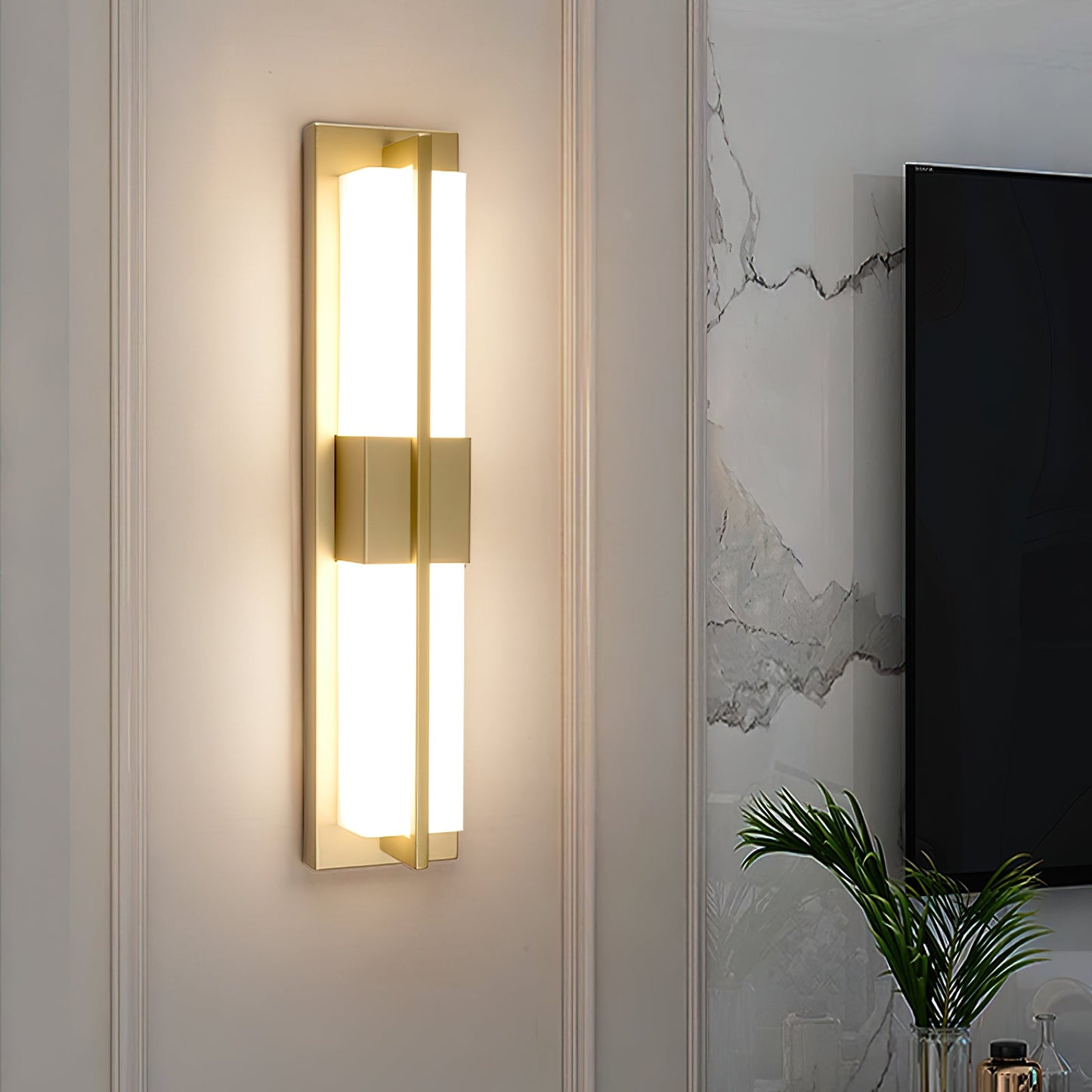 Cecily LED Alabaster Sconce - Modern Glam Heritage Brass & Natural Stone Wall Light