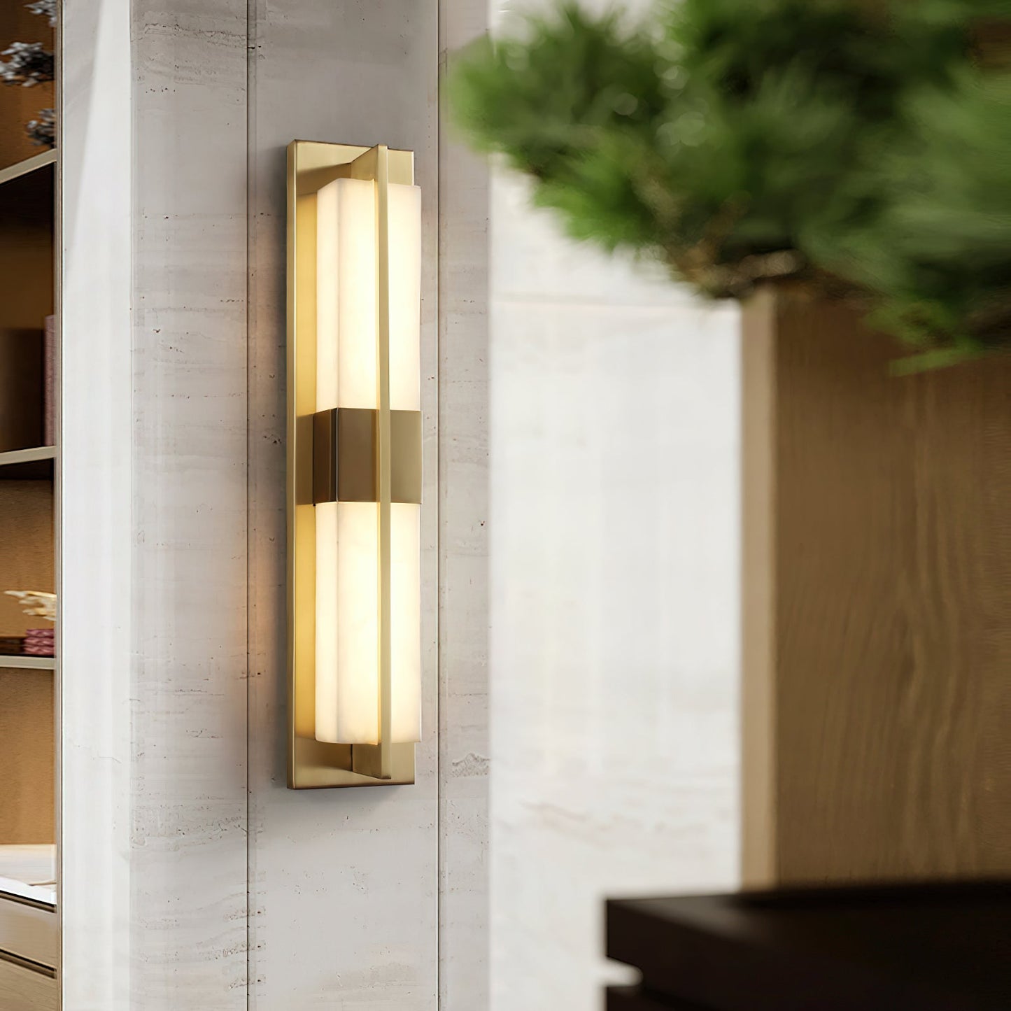 Cecily LED Alabaster Sconce - Modern Glam Heritage Brass & Natural Stone Wall Light