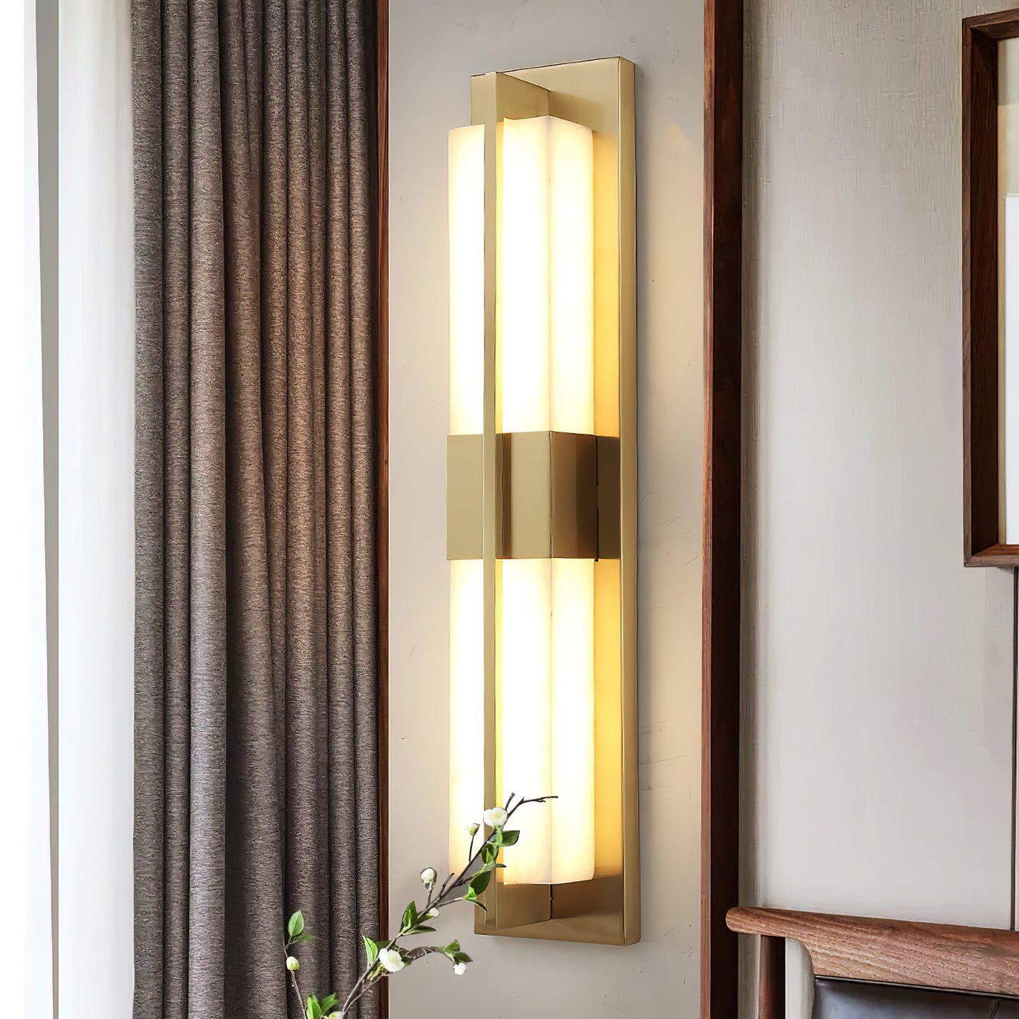 Cecily LED Alabaster Sconce - Modern Glam Heritage Brass & Natural Stone Wall Light