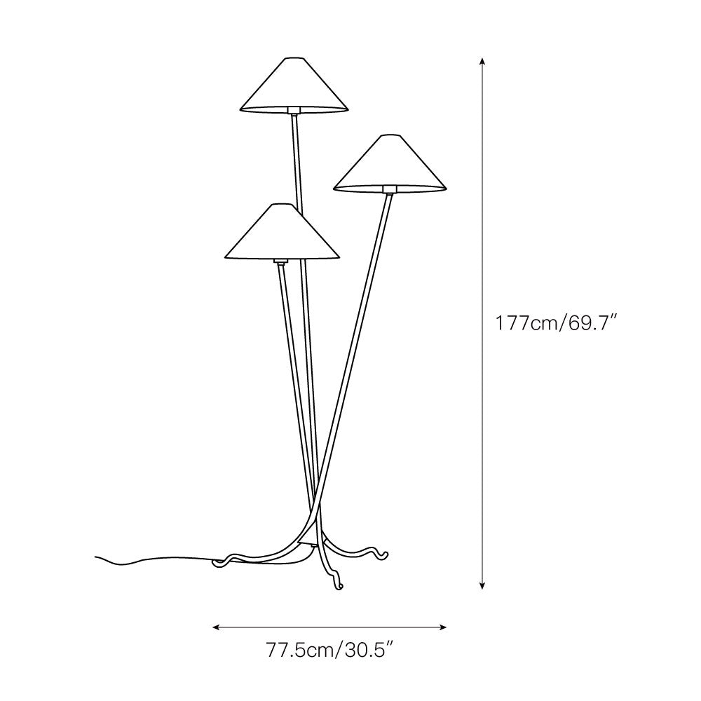 Cedar Floor Lamp - Modern 3-Light Brass Tripod Light with Linen Shades