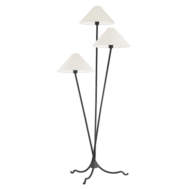 Cedar Floor Lamp - Modern 3-Light Brass Tripod Light with Linen Shades
