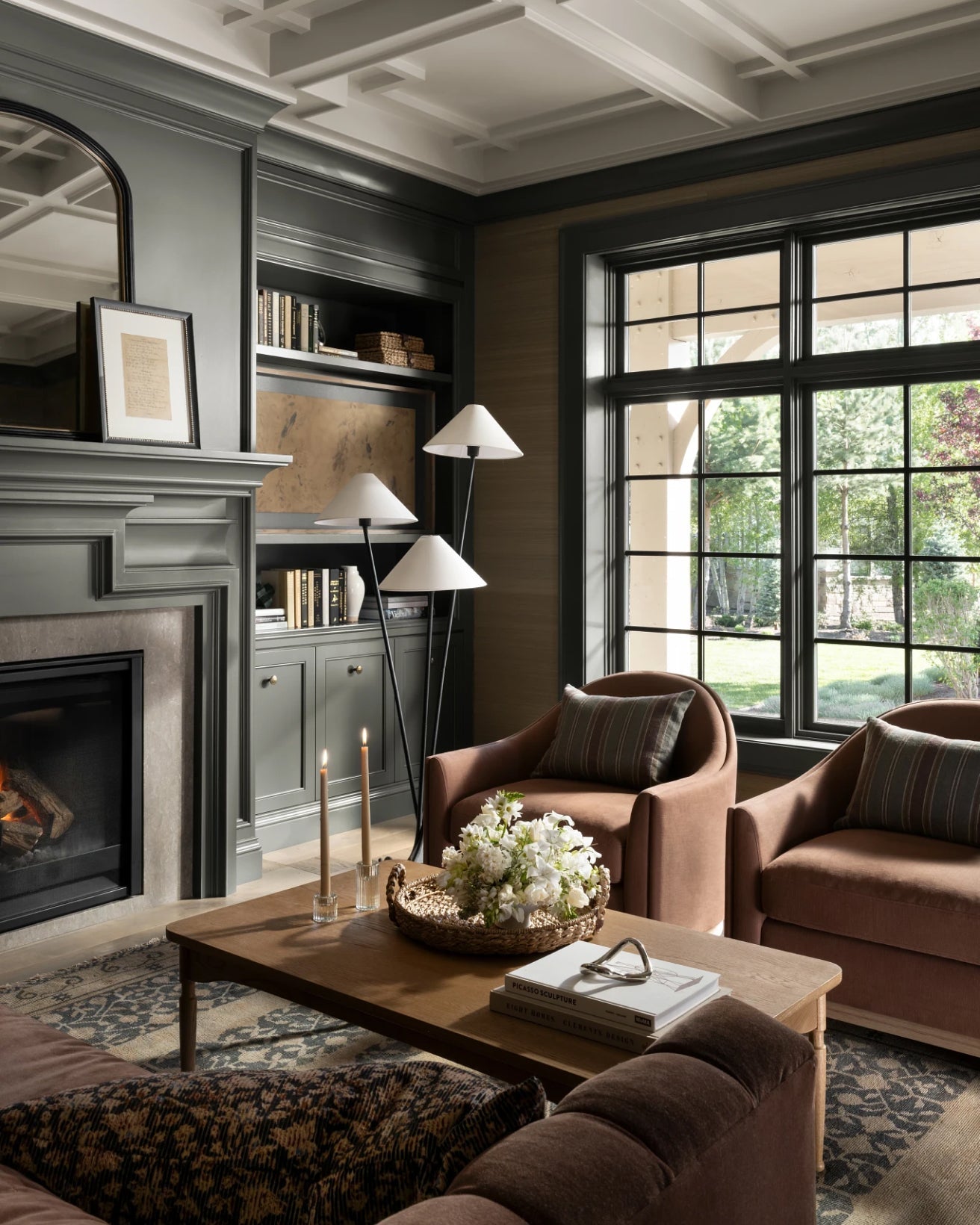 Cedar Floor Lamp - Modern 3-Light Brass Tripod Light with Linen Shades