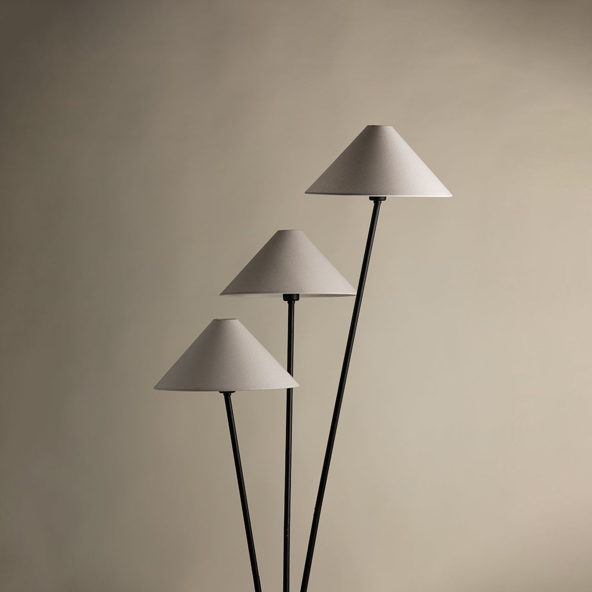 Cedar Floor Lamp - Modern 3-Light Brass Tripod Light with Linen Shades